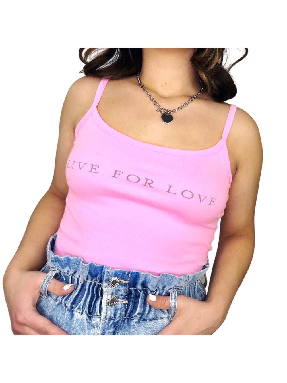 Y2k Pastel Pink Live For Love Cami Tank Top Small